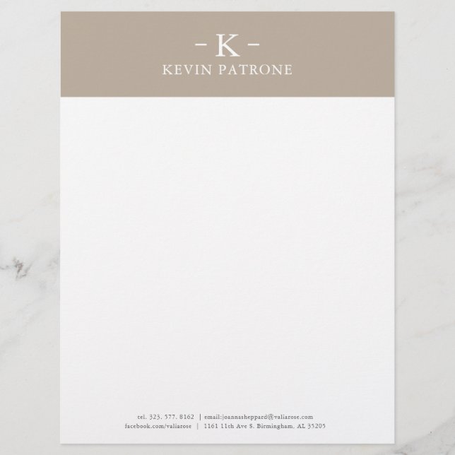Papel Timbrado Tan Elegante Com Texto Minimalístico Branco (Frente)