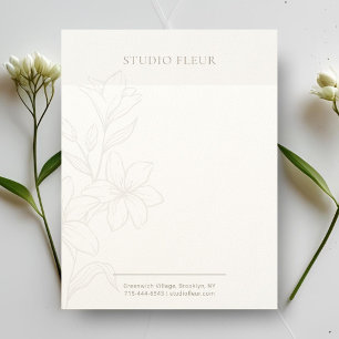 Papel Timbrado Taupe e Branco Chic Mínimo Letreiro Floral