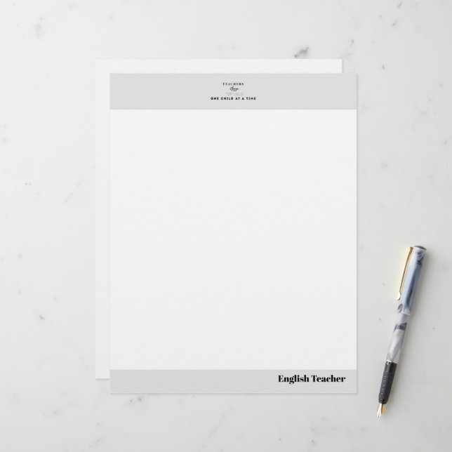 Papel Timbrado Teacher name elegant quote modern white frame (Frente/Verso In Situ)