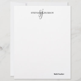 Papel Timbrado Teacher name elegant quote modern white frame