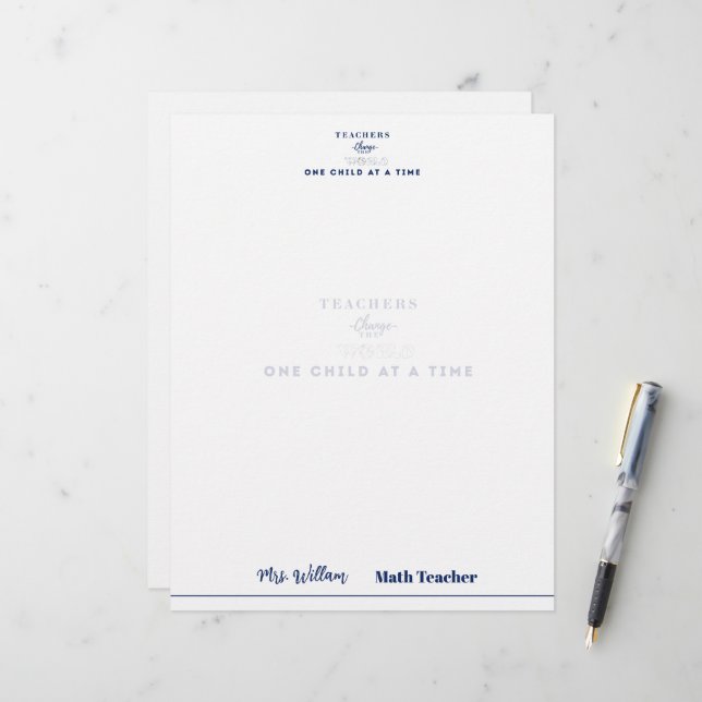 Papel Timbrado Teacher name elegant quote modern white frame (Frente/Verso In Situ)