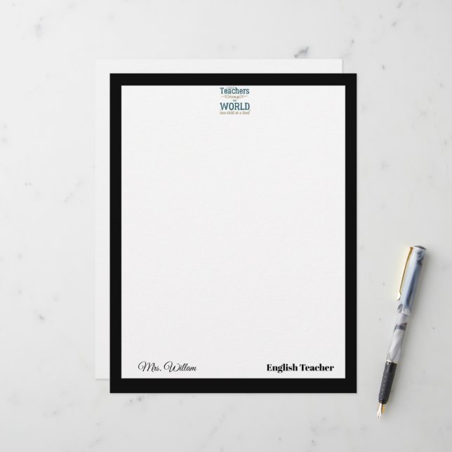 Papel Timbrado Teacher name elegant quote modern white frame (Frente/Verso In Situ)