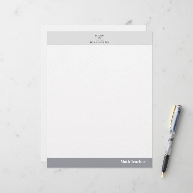 Papel Timbrado Teacher name elegant quote modern white frame (Frente/Verso In Situ)