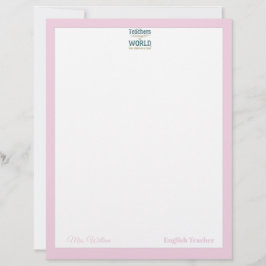 Papel Timbrado Teacher name elegant quote modern white frame lett