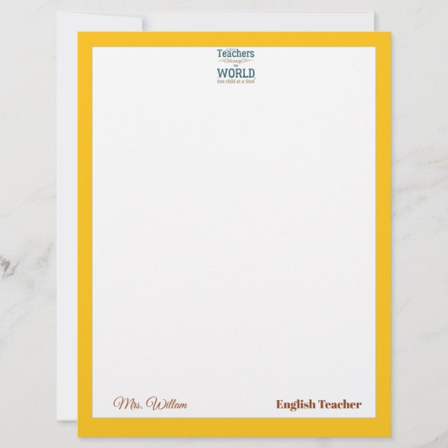Papel Timbrado Teacher name elegant quote modern white frame lett (Frente)