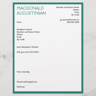 Papel Timbrado TEAL Personalizável DA LETRA DE COBRIR DE RESUMO M