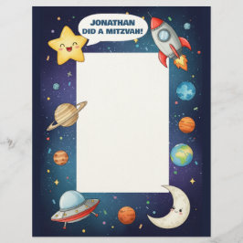 Papel Timbrado Tema do Espaço Exterior Nome Personalizado Mitzvah