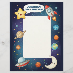 Papel Timbrado Tema do Espaço Exterior Nome Personalizado Mitzvah