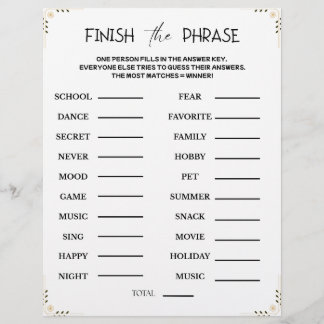 Papel Timbrado Termine o Jogo de Frase – Festa de Adivinhação Imp