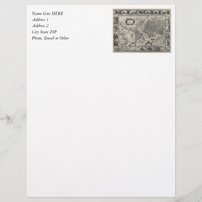 Papel Timbrado Terrarum do totius da nova, mapa do mundo 1606 (Frente)