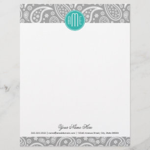 Papel Timbrado Teste padrão cinzento floral chique de Paisley &