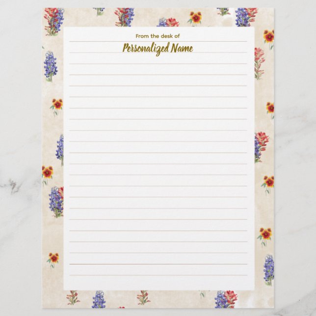 Papel Timbrado Texas Wildflower Lined (Frente)