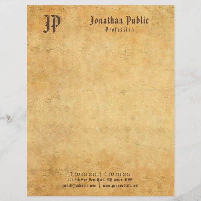 Papel Timbrado Texto Americano Monograma Vintage Antigo Papel (Frente)