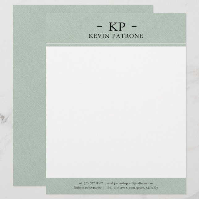 Papel Timbrado Texto Minimalista Negra Negra Verde Elegante (Frente/Verso)