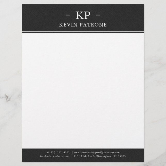 Papel Timbrado Texto Minimalístico branco branco-preto elegante (Frente)