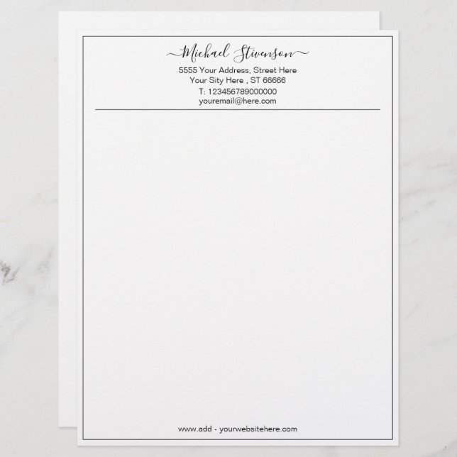 Papel Timbrado Texto Personalizado Letterhead do Nome de Empresa  (Frente/Verso)