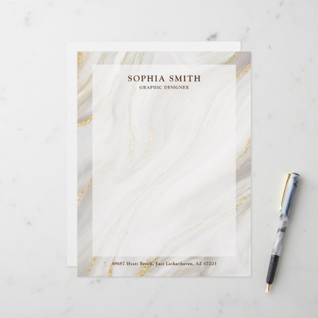 Papel Timbrado Texto Simples Glitter Dourado com Fundo Marble Ele (Frente/Verso In Situ)
