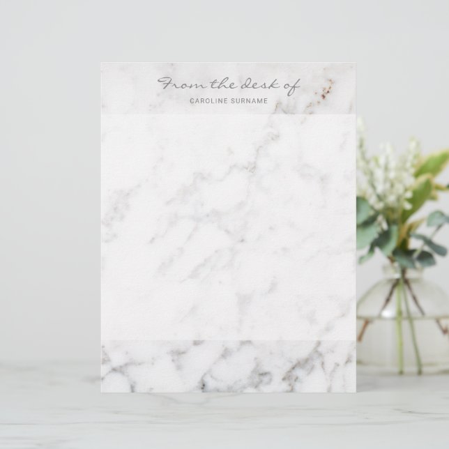Papel Timbrado Textura de mármore branco falso e texto personaliz (Em pé/Frente)