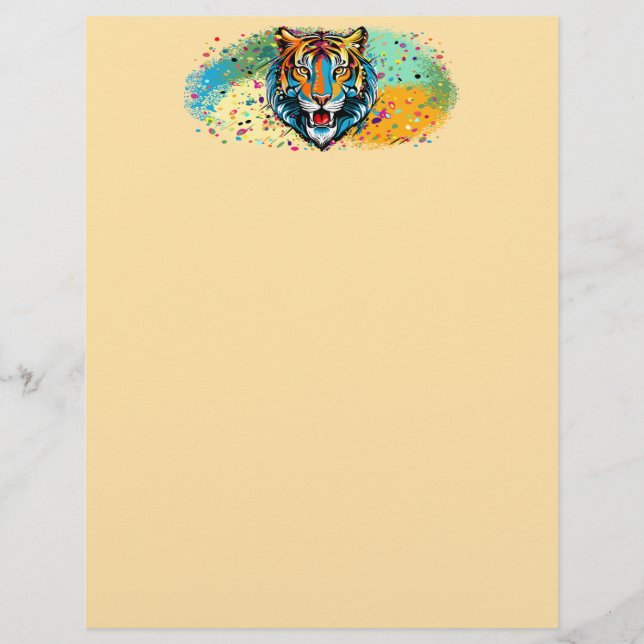 Papel Timbrado Tiger Head Rainbow colors paint stains (Frente)