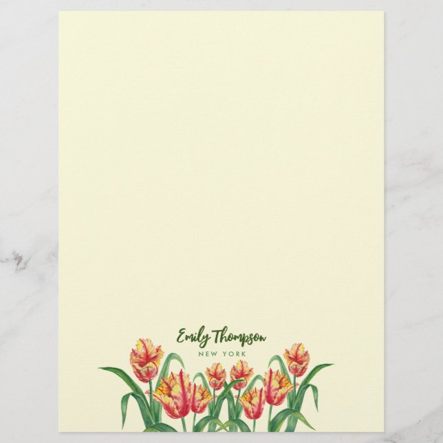 Papel Timbrado Tijolo Amarelo Aquarela Tulipas Arte Floral (Verso)