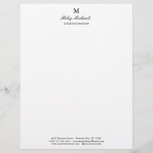 Papel Timbrado Título de Monograma Simples Preto Elegante Sem Lin