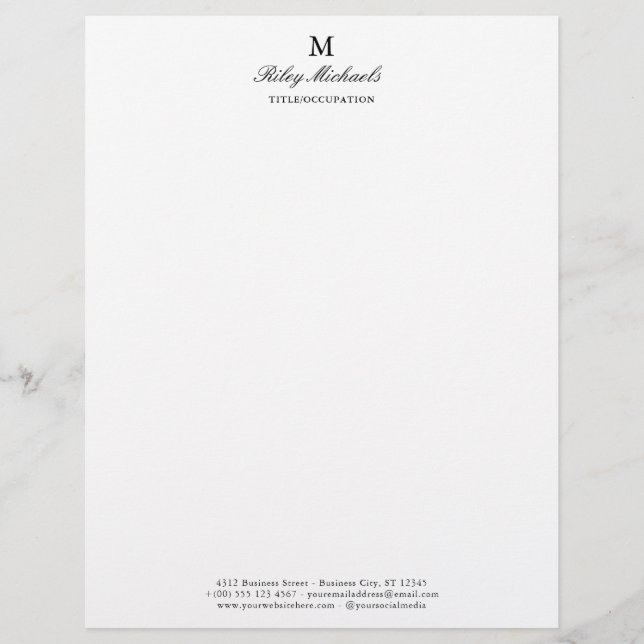 Papel Timbrado Título de Monograma Simples Preto Elegante Sem Lin (Frente)