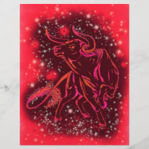 Papel Timbrado Touro Néon Vermelho Magico Correndo - Noite Estre