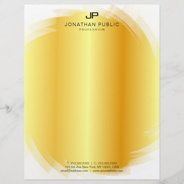 Papel Timbrado Trendy Faux Dourada Monograma Glamorous Modelo (Frente)