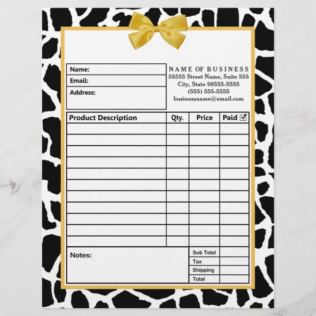 Papel Timbrado Trendy Giraffe Yellow Arco Boutique Forms (Frente)