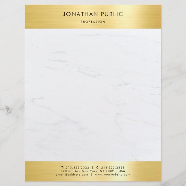 Papel Timbrado Trendy Marble Dourado Elegante Moderno Profissiona (Frente)