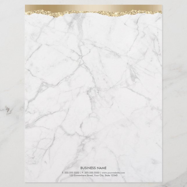 Papel Timbrado Trendy Marble Na moda Dourado Edge Letterhead (Frente)