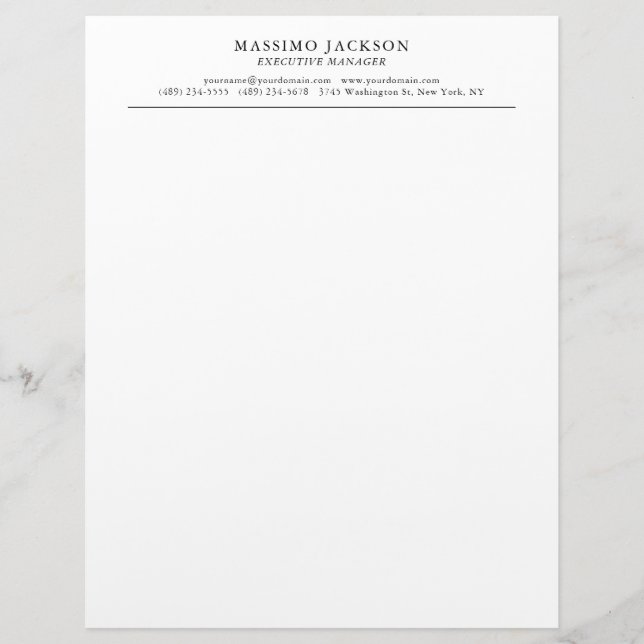 Papel Timbrado Trendy Modern Plain Black & White Professional (Frente)