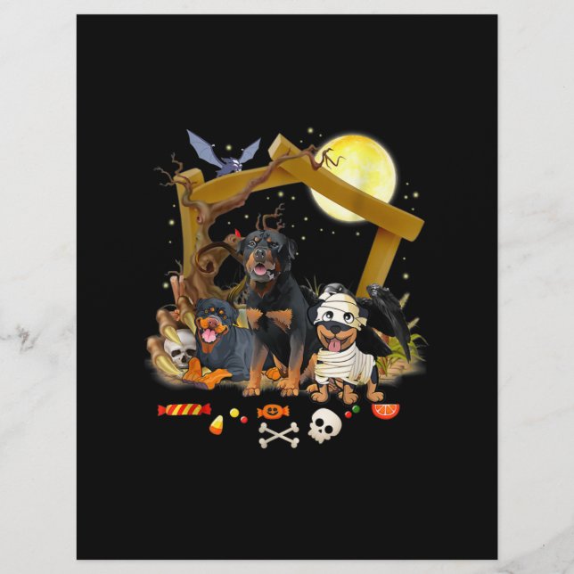 Papel Timbrado Três Cães Rottweiler Cães de Halloween Presente no (Frente)