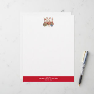 Papel Timbrado Três pequenos coelhos, corados, vermelhos de Natal