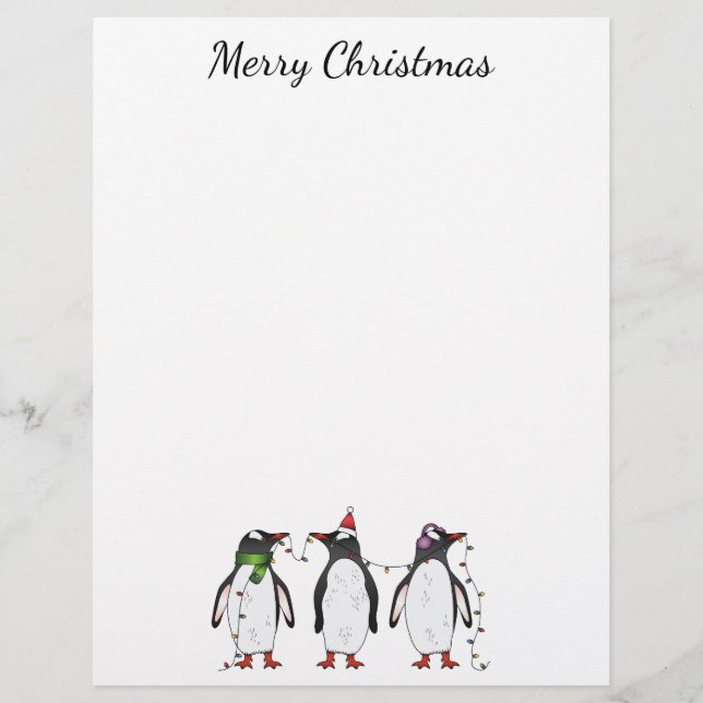 Papel Timbrado Três Pinguins De Natal Festivos Com Texto Personal (Frente)