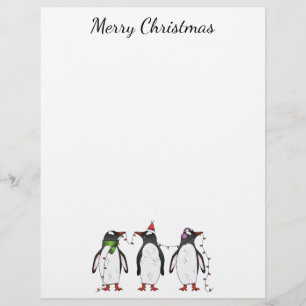 Papel Timbrado Três Pinguins Festivos de Natal Com Texto Personal