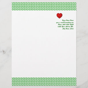 Papel Timbrado Trevo de Amor Irlandês com Cabeçalho de Coração Ve