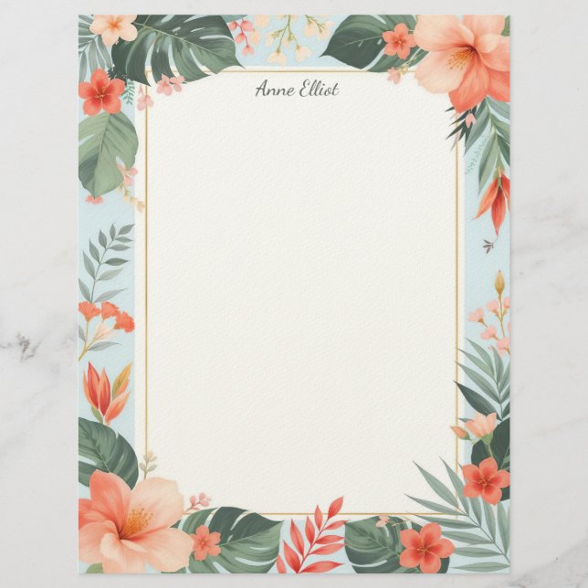 Papel Timbrado Tropical Floral Stationery Paper (Frente)