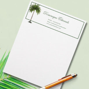 Papel Timbrado Tropical Palm Tree Green Na moda Professional