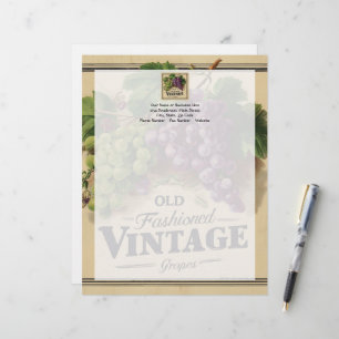Papel Timbrado Uvas de moda antiga, vinho púrpura e vinho preto
