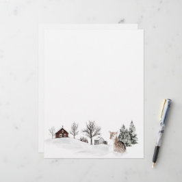 Papel Timbrado Veado da Paisagem da Neve do Inverno
