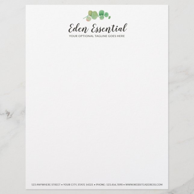 Papel Timbrado Verde Botânico Eucalyptus deixa minimalista (Frente)