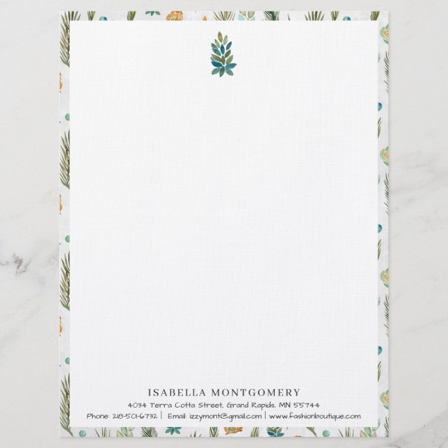 Papel Timbrado Verde Russo Simples | Monograma Letterhead (Frente)
