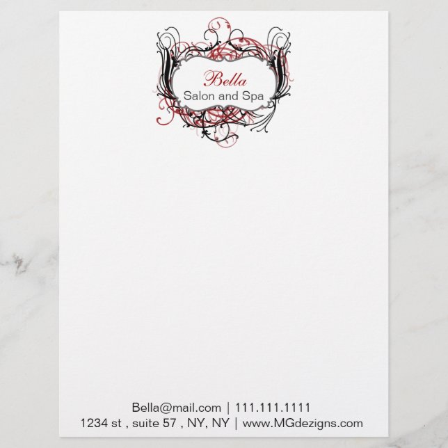 Papel timbrado vermelho, preto e branco Chic (Frente)