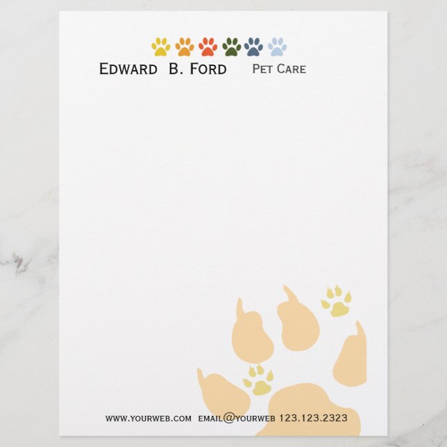 Papel Timbrado Veterinário dos cuidados animais do baby-sitter do (Frente)