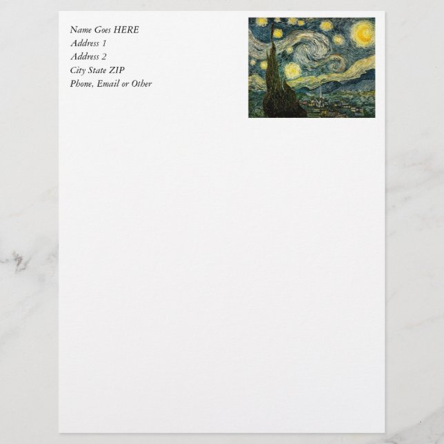 Papel Timbrado Vincent van Gogh's The Starry Night (1889) (Frente)