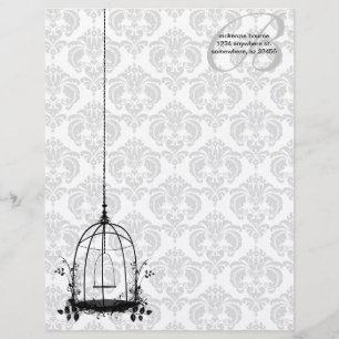 Papel Timbrado Vintage Bird Cage Red Damask Monograma Letterhead