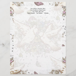 Papel Timbrado Vintage Love Birds, Dois Doves Brancos Floral