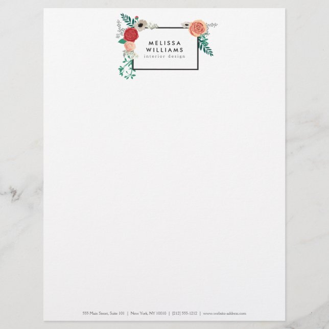 Papel Timbrado Vintage Modern Floral Motif Letterhead (Frente)