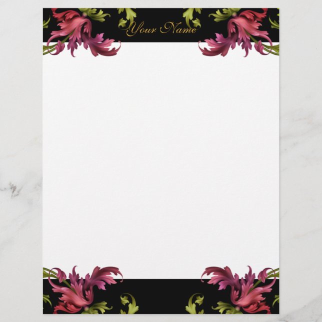 Papel Timbrado Vintage preto dourado e rosa 2 (Frente)